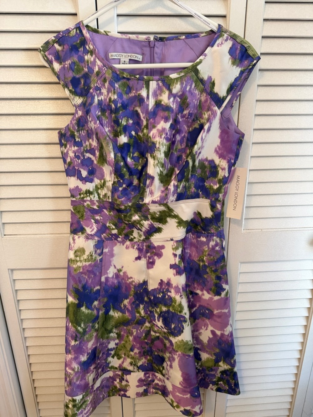 Maggy London Purple and Green Floral Fit & Flare Dress
